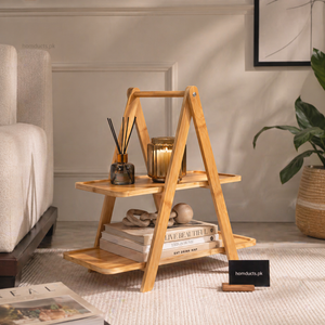 Premium Foldable 2-Tier Wooden Serving Stand – Kitchen Counter Organizer & Display Rack