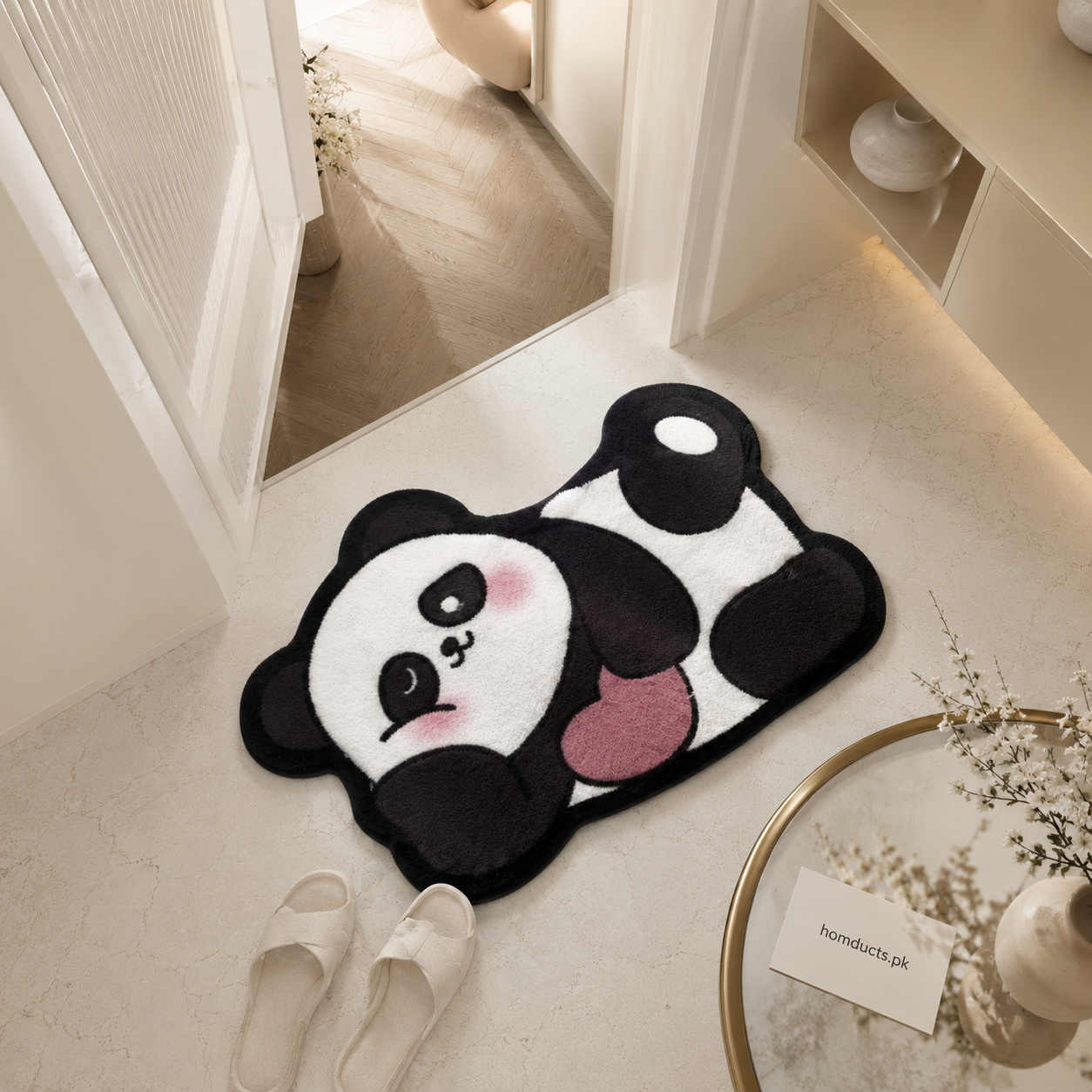 Cute Panda Shaped Non-Slip Floor Mat | Soft Cartoon Entrance & Bedroom Rug