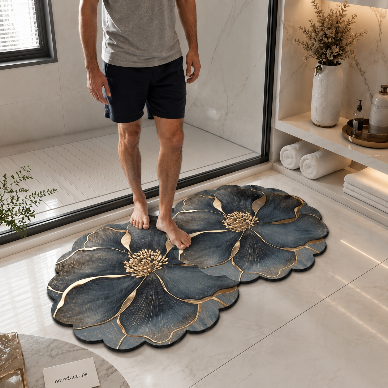 Luxury Floral Non-Slip Floor Mat – Elegant Waterproof Bathroom & Entrance Rug