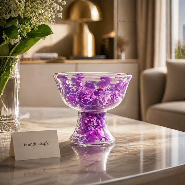 Luxury Crystal Pedestal Dessert Bowl – Elegant Double Layer Serving Cup (1 Pc)
