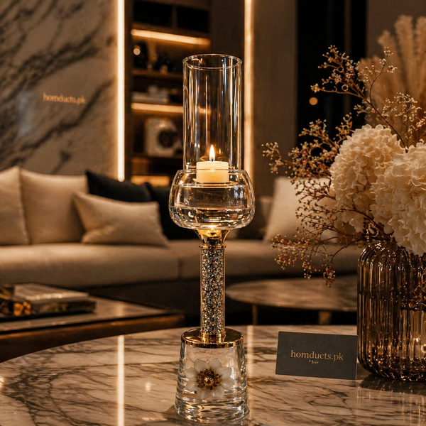 Luxury Crystal Glass Candle Stand with Elegant Decorative Base – Premium Tabletop Centerpiece