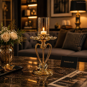 Luxury Crystal Base Metal Glass Candle Stand – Elegant Decorative Table Candle Holder