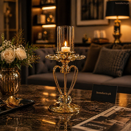 Luxury Crystal Base Metal Glass Candle Stand – Elegant Decorative Table Candle Holder