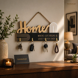 Luxury Wall-Mounted Home Key Holder Organizer with Decorative Quote & Hooks