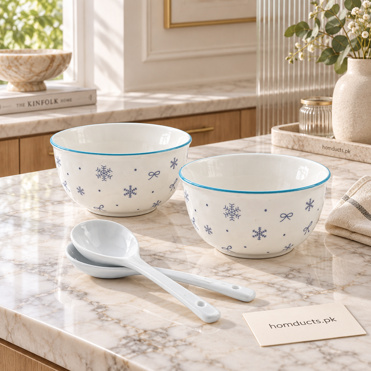 Premium Blue Snowflake Ceramic Dinnerware & Serving Set – 7 Pcs