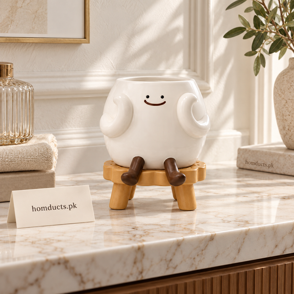 Cute Relaxed Character Ceramic Mini Planter with Stool