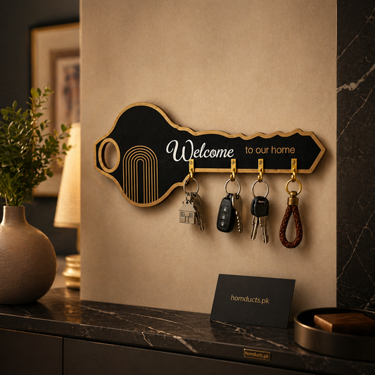 Premium Wooden Wall Key Holder Rack – Welcome Home Decorative Key Organizer with Hooks