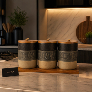 Luxury 3-Piece Ceramic Kitchen Storage Jar Set with Wooden Lid & Tray