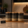 Luxury 3-Piece Ceramic Kitchen Storage Jar Set with Wooden Lid & Tray