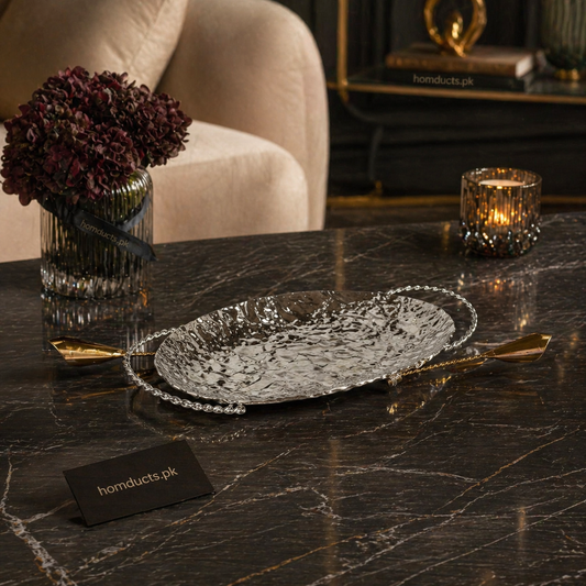 Luxury Hammered Serving Tray with Decorative Handles – Elegant Table Accent Platter