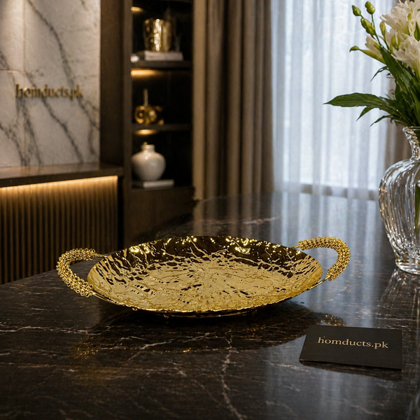 Luxury Hammered Serving Tray with Designer Handles – Premium Decorative Platter