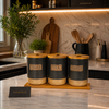Premium 3-Piece Kitchen Storage Canister Set with Wooden Lid & Tray (Sugar Tea Coffee Jars)