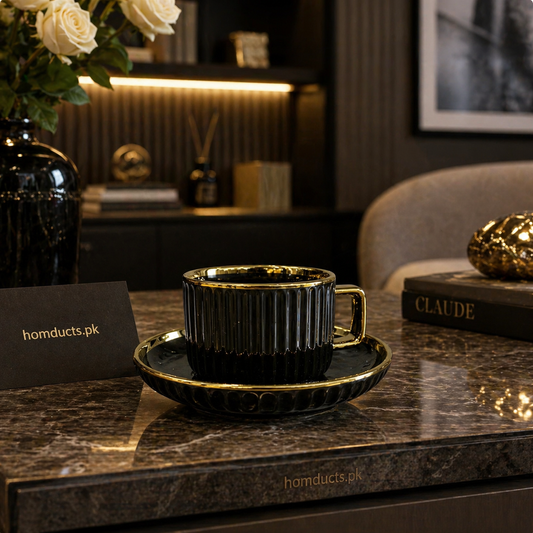 Luxury Ribbed Coffee Cup & Saucer Set – 12 Pcs Premium Tea Set (6 Cups & 6 Saucers)