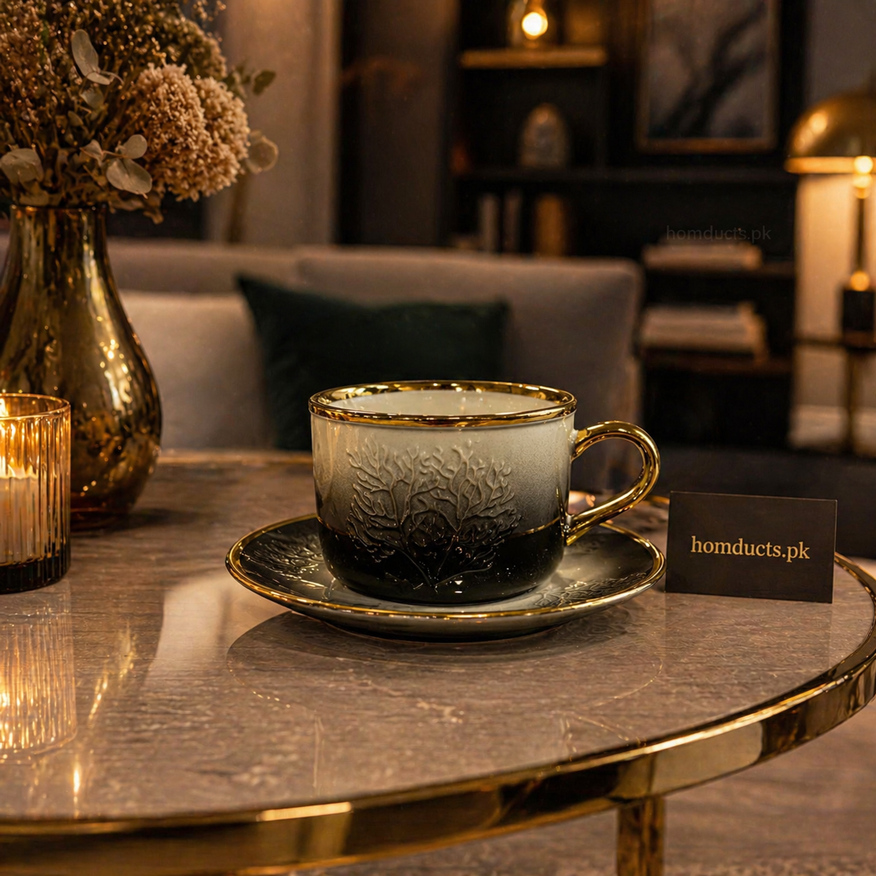 Luxury Embossed Tea Cup & Saucer Set – 12 Pieces (6 Cups with 6 Matching Saucers)