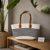Luxury Striped Woven Tote Bag with Premium Leather Handles – Elegant Everyday Carry Bag