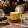 Luxury Ribbed Coffee Cup Set with Wooden Coasters – 6 Cups & 6 Coasters Premium Tea Set