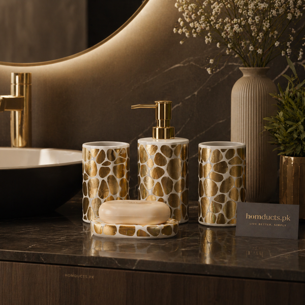 Luxury 4 Piece Bathroom Accessories Set – Soap Dispenser, Soap Dish & Tumblers Set