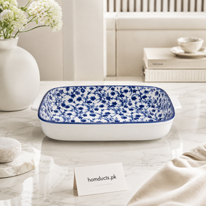 Danny Home 7 Inch Blue Floral Ceramic Baking Dish with Handles | Premium Oven & Serving Dish