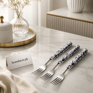 Danny Home 19.5cm Floral Handle Stainless Steel Dinner Fork Set – 3 Pieces Premium Cutlery