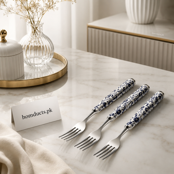 Danny Home 19.5cm Floral Handle Stainless Steel Dinner Fork Set – 3 Pieces Premium Cutlery