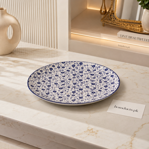 Danny Home 8.5 Inch Ceramic Flat Plate | Premium Blue Floral Dinner & Serving Plate