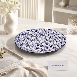 Danny Home 7.5 Inch Ceramic Flat Plate – Premium Blue Floral Dinner & Dessert Serving Plate