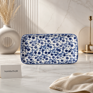 Danny Home 8 Inch Rectangular Floral Ceramic Serving Plate | Premium Snack & Dessert Platter