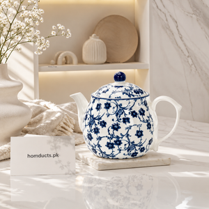 Danny Home 500ml Porcelain Tea Pot with Blue Floral Design – Ceramic Teapot for Tea Serving