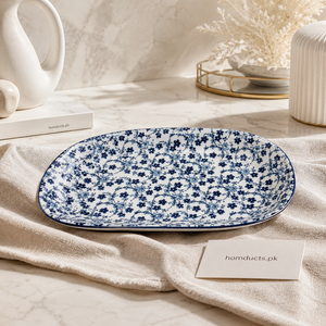 Danny Home 12 Inch Floral Oval Serving Plate – Premium Ceramic Platter for Dining & Serving