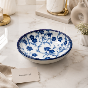 Danny Home 3.87-Inch Ceramic Serving Dish (360ml) – Blue Floral Snack, Sauce & Dessert Bowl