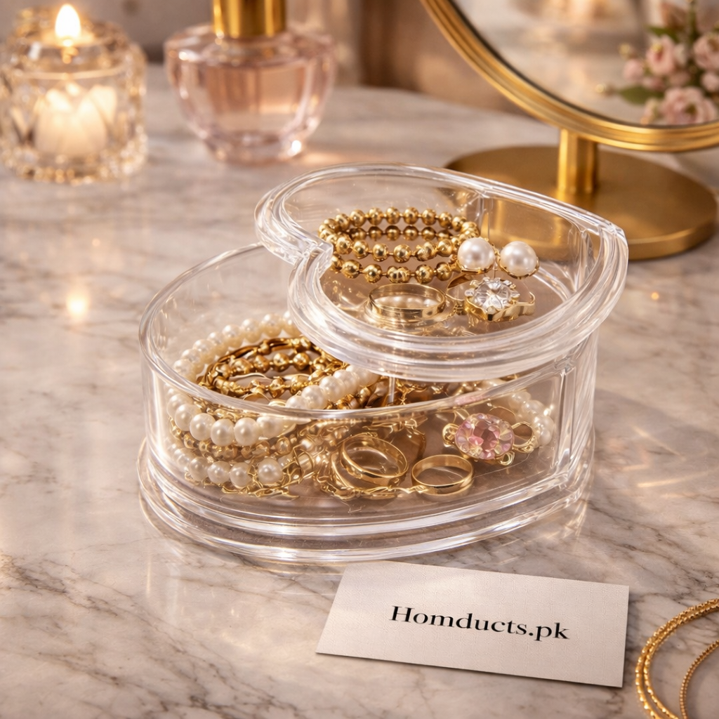 Luxury Heart-Shaped Acrylic Jewelry Organizer Box – Transparent Storage Case