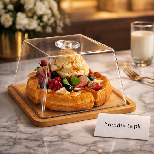 Luxury Wooden Base Cake & Dessert Display Box – Elegant Food Cover for Kitchen & Dining