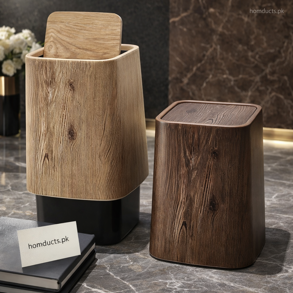 Luxury Wooden Texture Waste Bin Set – Modern Minimalist Design | Homducts.pk