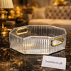 Luxury Ribbed Glass Serving Tray with Gold Handles – Premium Organizer Tray