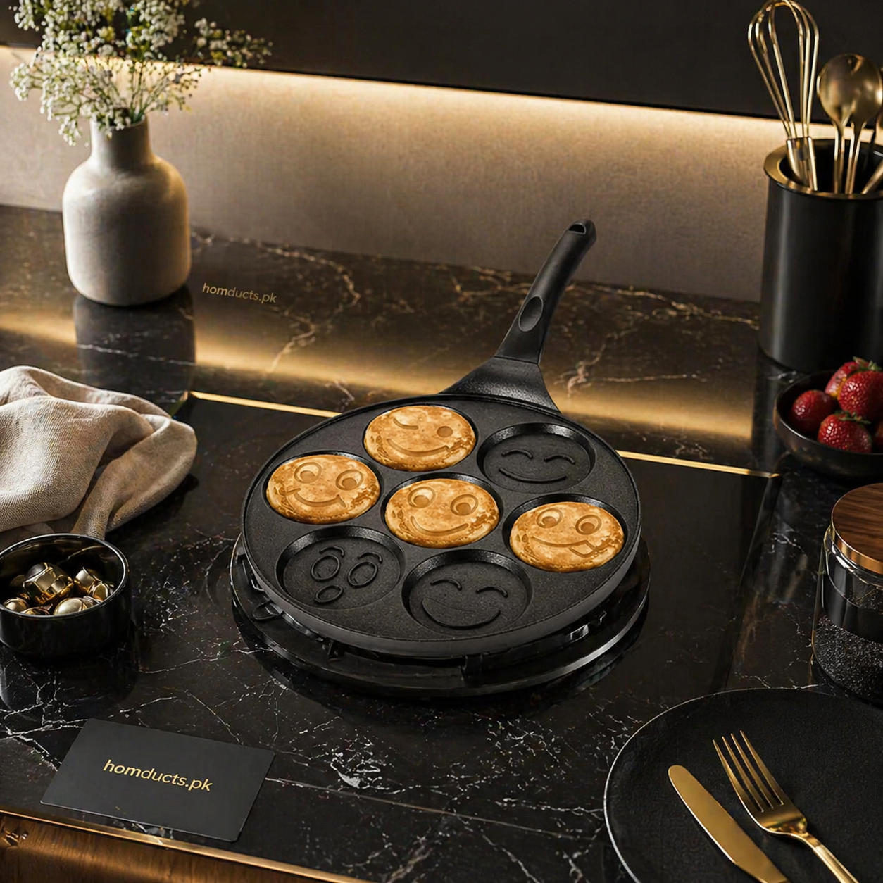 Multipurpose Non-Stick Smile Pancake Pan – 7 Slot Breakfast Maker for Eggs, Pancakes & More