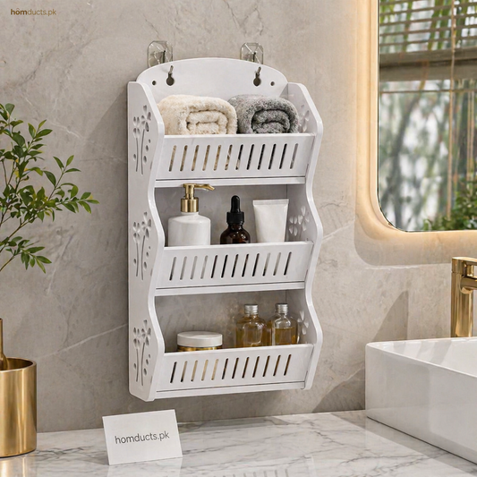 Wall Mounted Multi-Purpose Storage Organizer Rack – Space Saving Shelf for Home, Kitchen & Bathroom