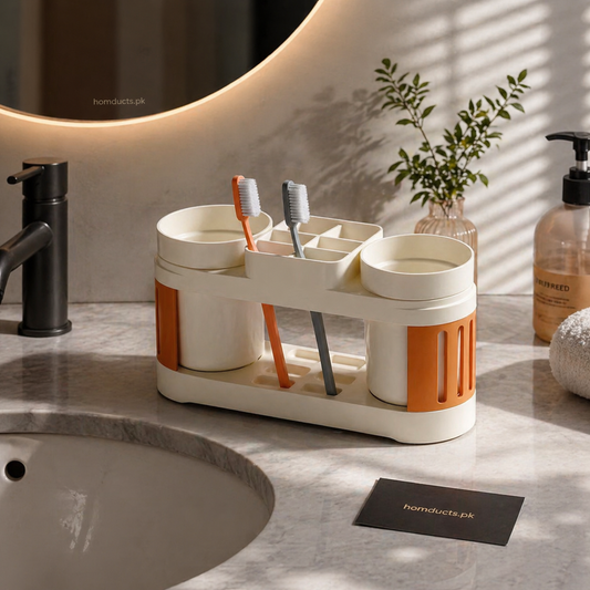 Luxury Multi-Compartment Bathroom Organizer Set – Toothbrush Holder & Storage Rack