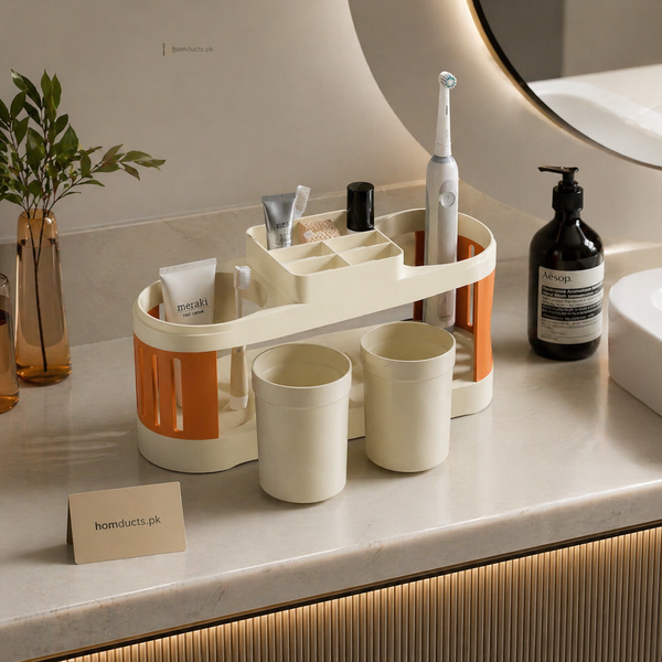 Luxury Multi-Compartment Bathroom Organizer Set – Toothbrush Holder & Storage Rack