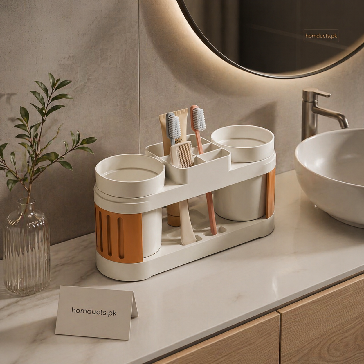 Luxury Multi-Compartment Bathroom Organizer Set – Toothbrush Holder & Storage Rack