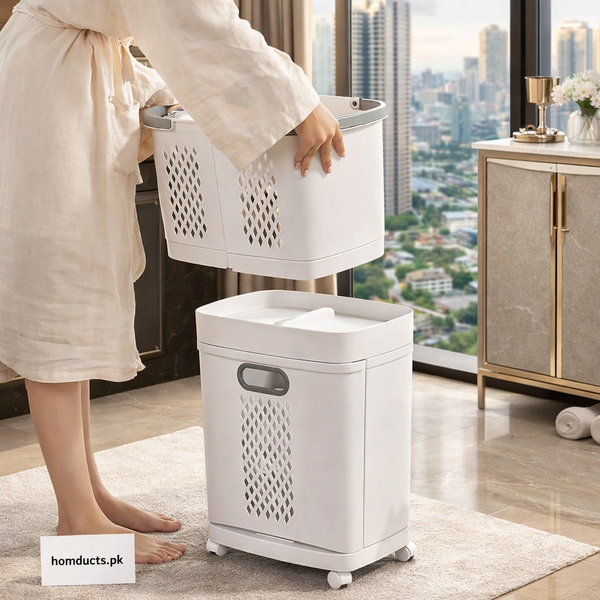Luxury Double-Layer Rolling Laundry Hamper with Pull-Out Basket