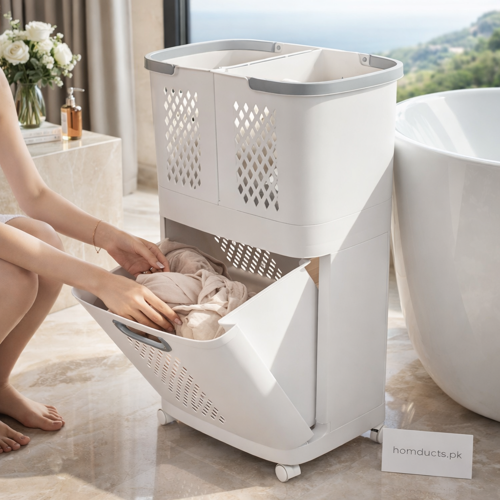 Luxury Double-Layer Rolling Laundry Hamper with Pull-Out Basket