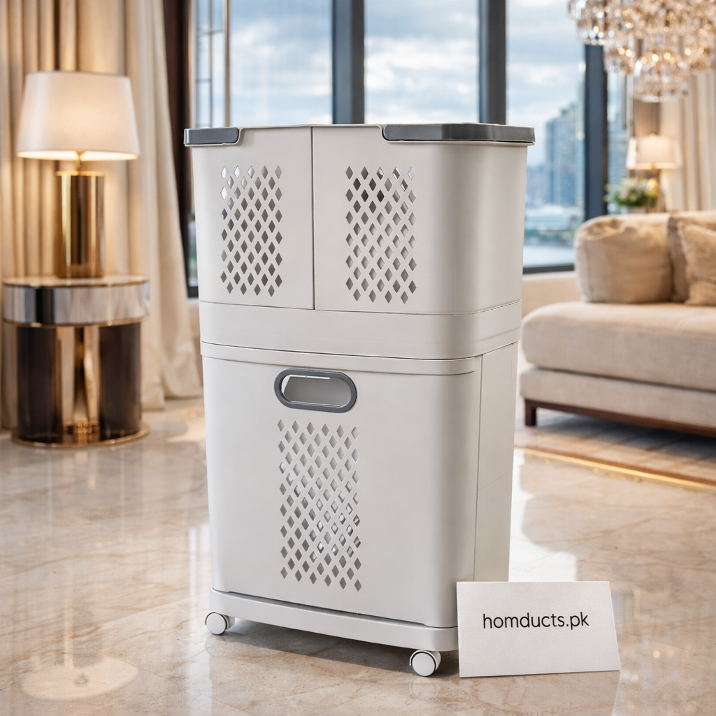 Luxury Double-Layer Rolling Laundry Hamper with Pull-Out Basket