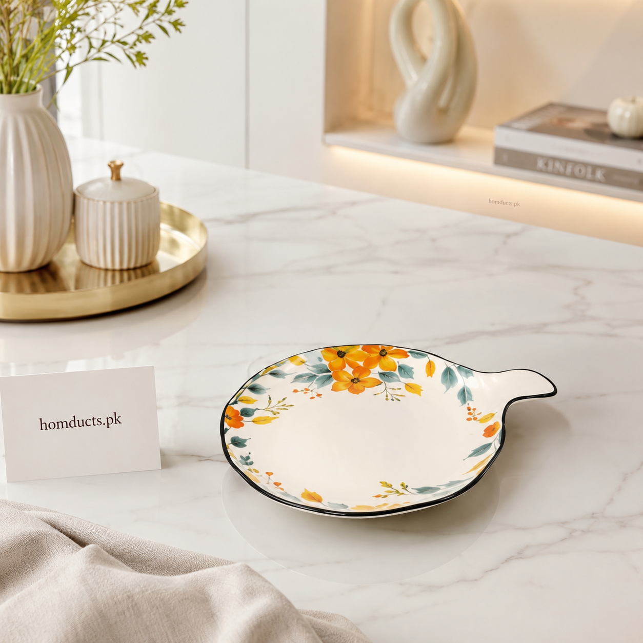 Brilliant 9-Inch Floral Ceramic Serving Platter with Handle | Premium Round Serving Plate