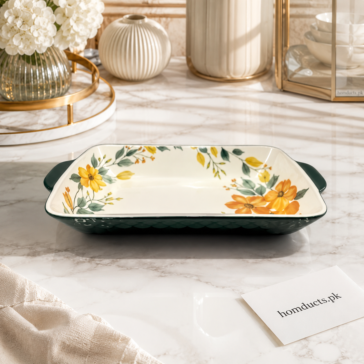 Brilliant 13 Inch Floral Ceramic Baking Dish with Handles – Premium Oven to Table Bakeware