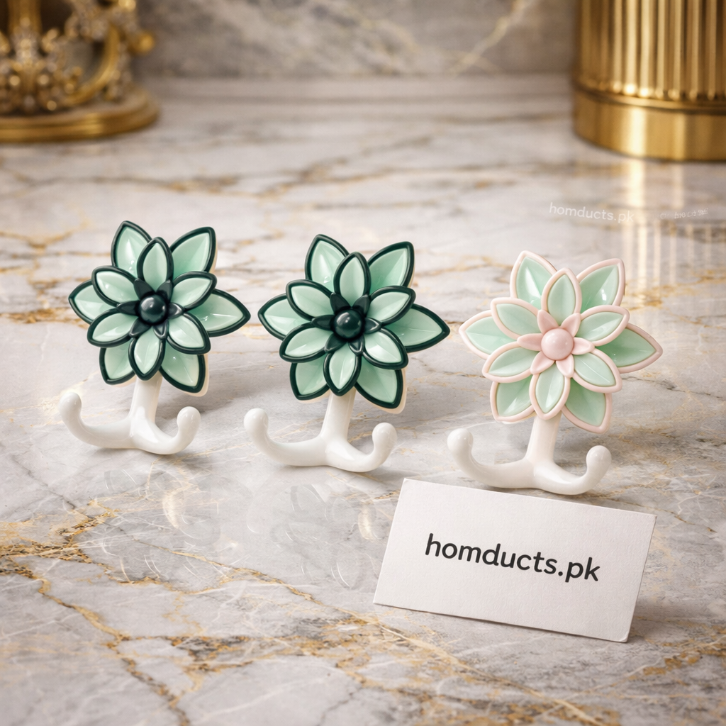 Luxury Floral Self-Adhesive Wall Hooks (Set of 3) – Elegant Heavy-Duty Decorative Hooks