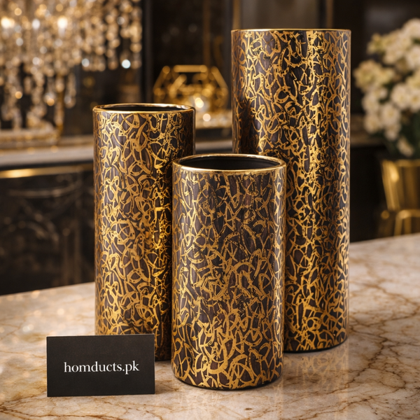 Luxury Black & Gold Textured Decorative Vase – Premium Home Décor (Available in 3 Sizes)