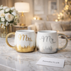 Luxury Mr & Mrs Ceramic Mug Set (2-Piece Couple Coffee Cups with Gold & Silver Finish)