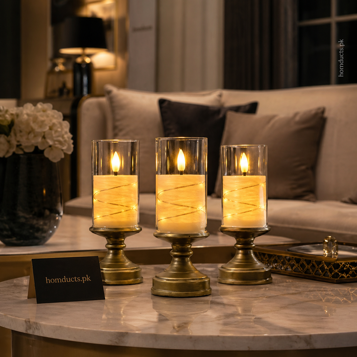Luxury LED Candle Lamp with Glass Cover – Elegant Decorative Table Accent