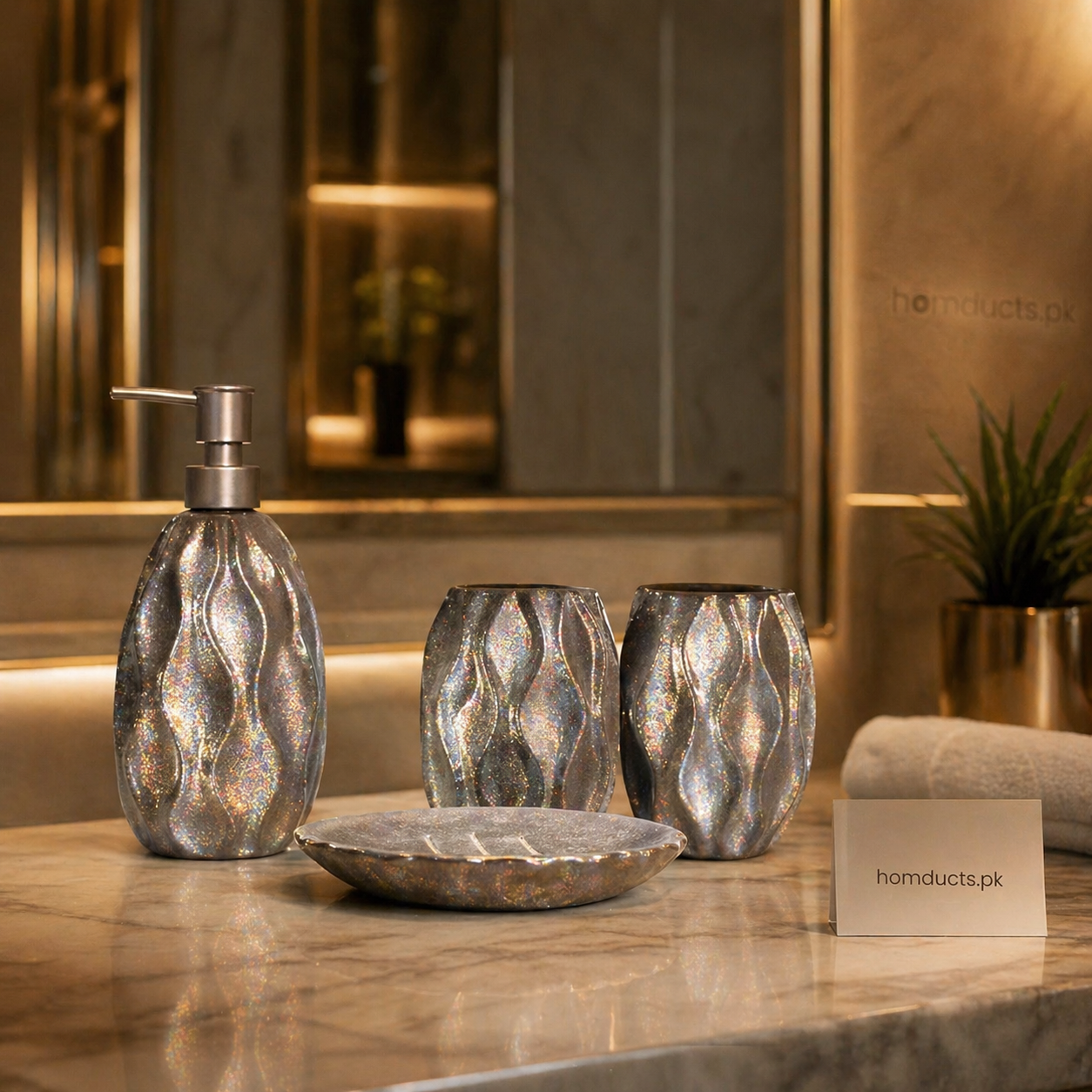 Luxury 4-Piece Bathroom Accessories Set – Premium Soap Dispenser, Toothbrush Holders & Soap Dish