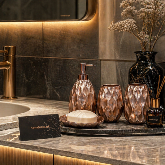 Luxury 4-Piece Bathroom Accessories Set with Soap Dispenser, Tumbler & Soap Dish – Elegant Vanity Organizer Set